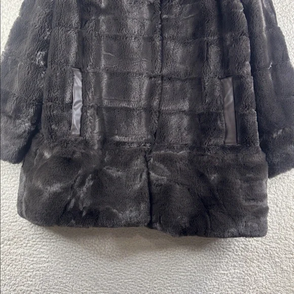 NWOT Nina Leonard Womens Espresso Horizontal Stripe Faux Fur Teddy Jacket Size M - Picture 6 of 15